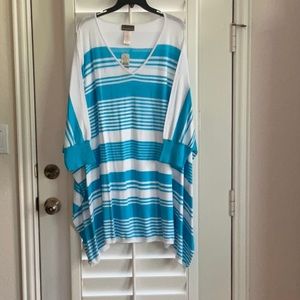 TOMMY BAHAMA Oversized Beach Sweater in Island Blue/White Stripes - Size XL